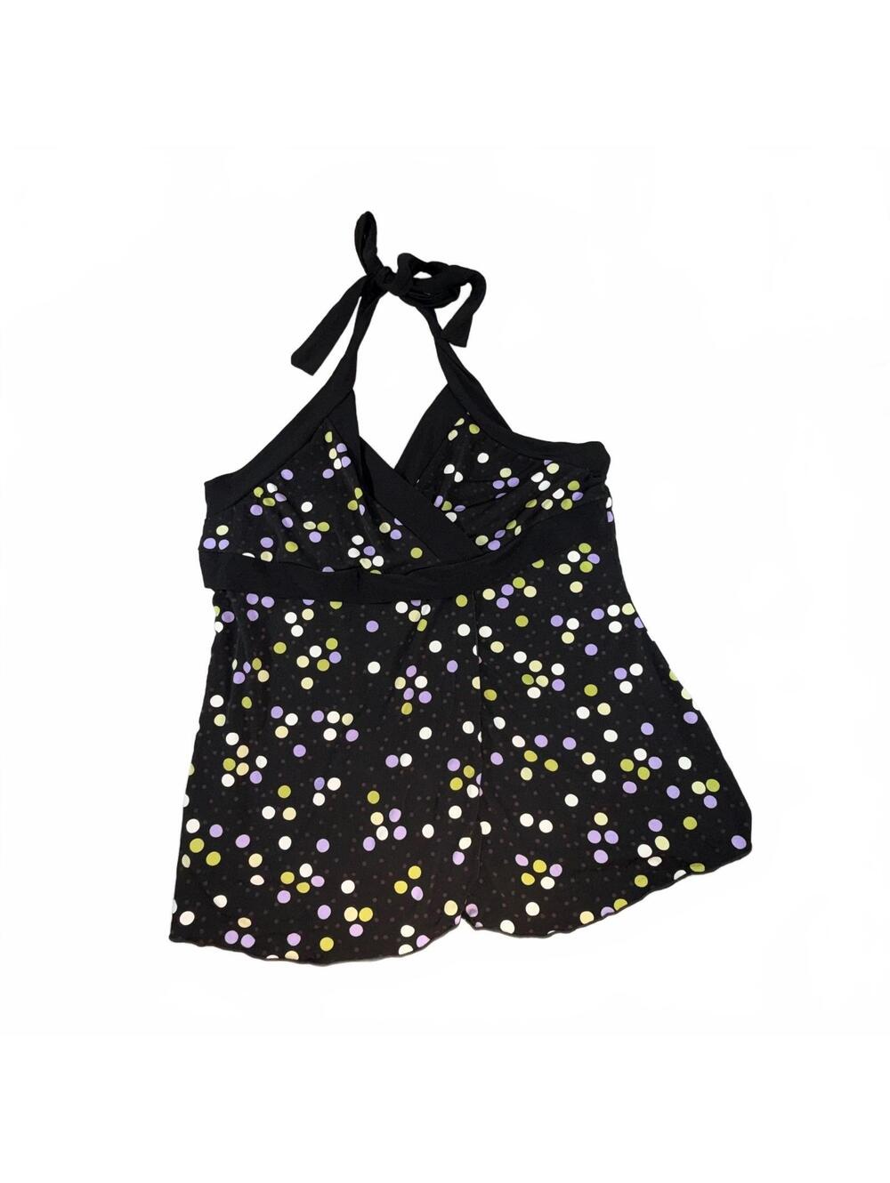 Iz Byer California Vintage 90s Y2K Black Polka Dot Flowy Halter Top Size XL